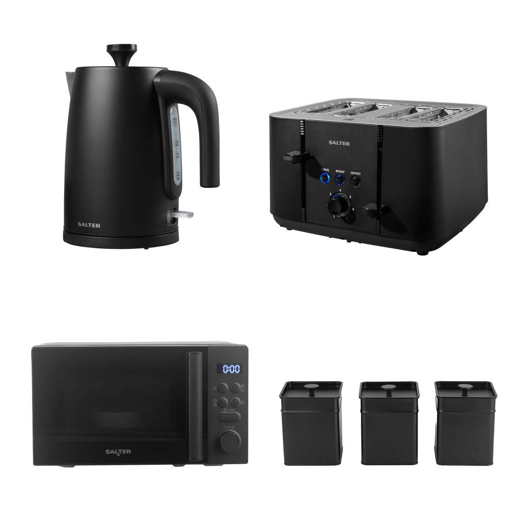 salter Kuro Kettle Toaster & Digital Microwave Set - with Canisters