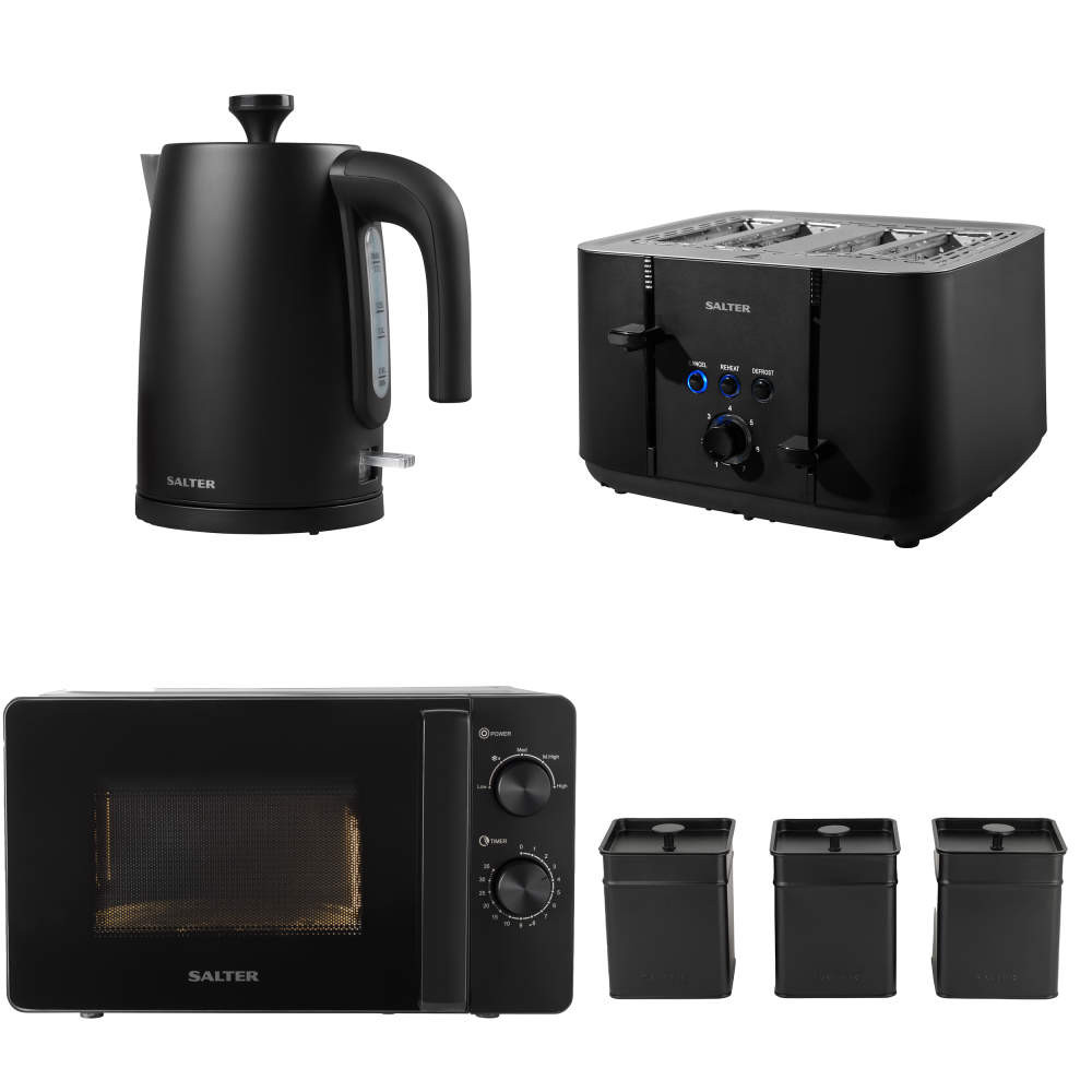 salter Kuro Kettle Toaster & Manual Microwave Set - with Canisters