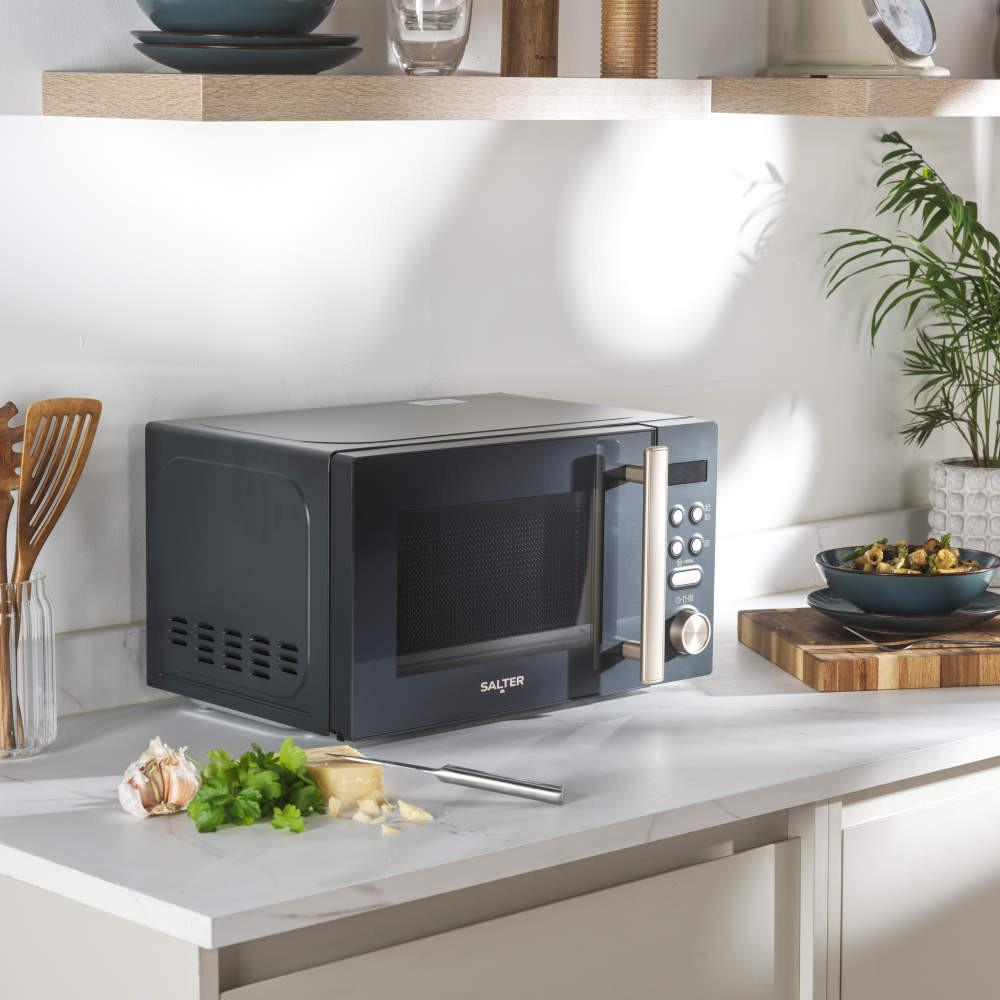 Salter Marino Kettle 4 Slice Toaster & Microwave Set - With Canisters & Bread Bin - Blue /Grey