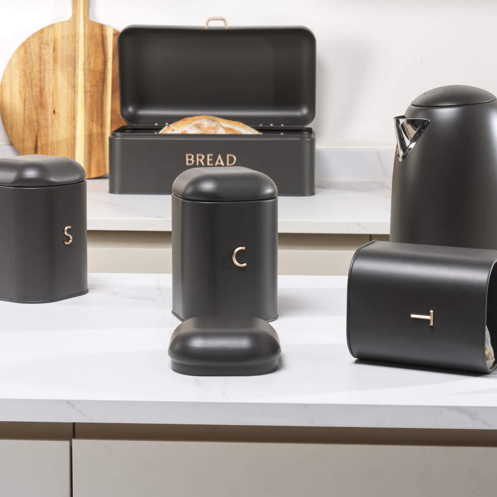 Salter Pebble 4-Piece Bread Bin & Canister Set - Charcoal