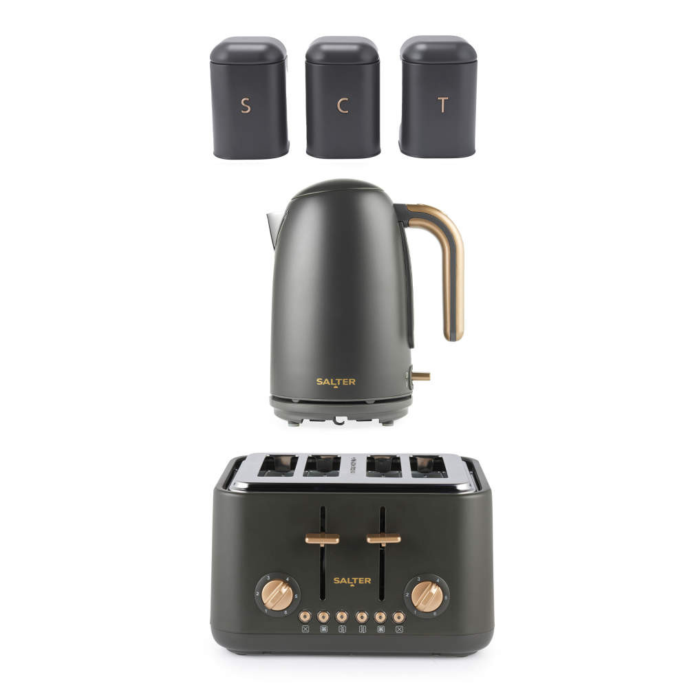 salter Pebble Kettle 4-Slice Toaster & Canister Set - Charcoal