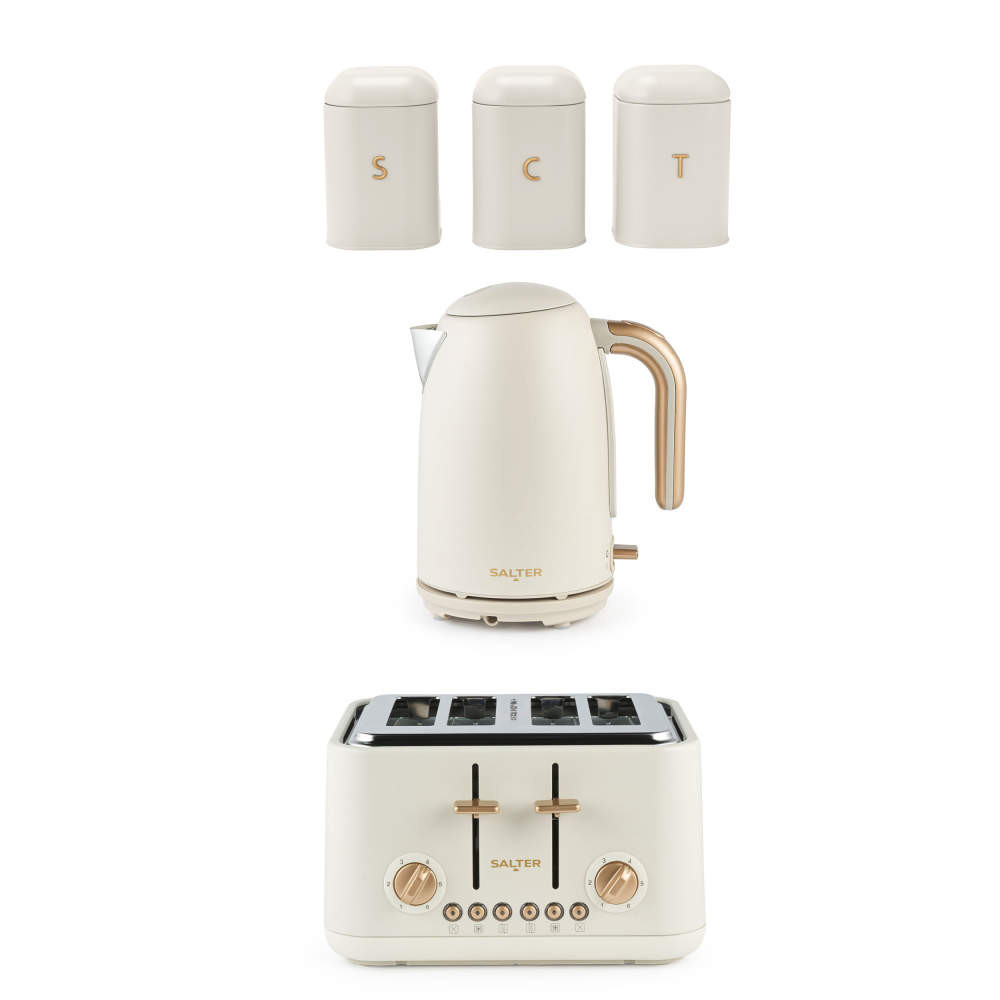salter Pebble Kettle 4-Slice Toaster & Canister Set - Stone
