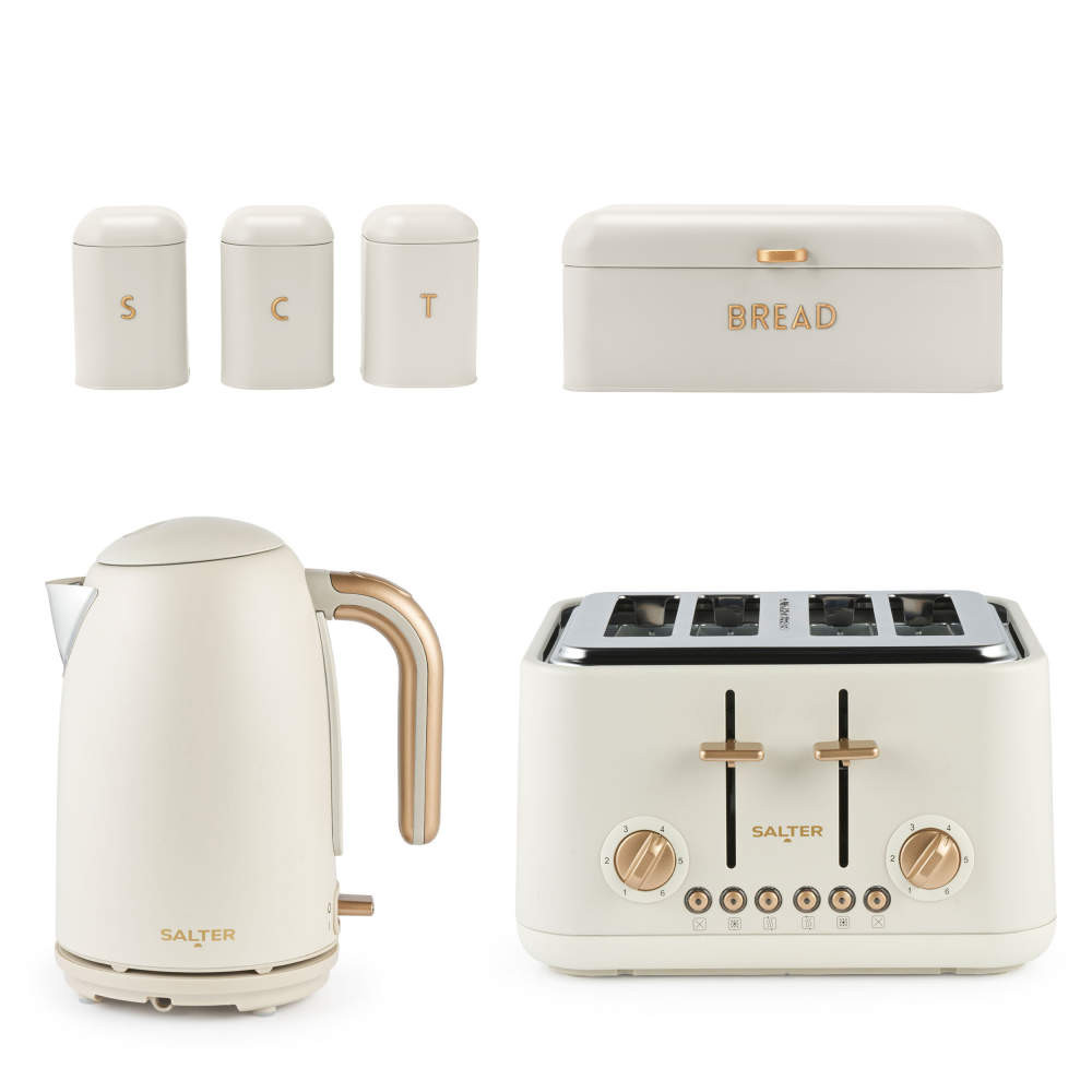 salter Pebble Kettle 4-Slice Toaster & Storage Set - Stone
