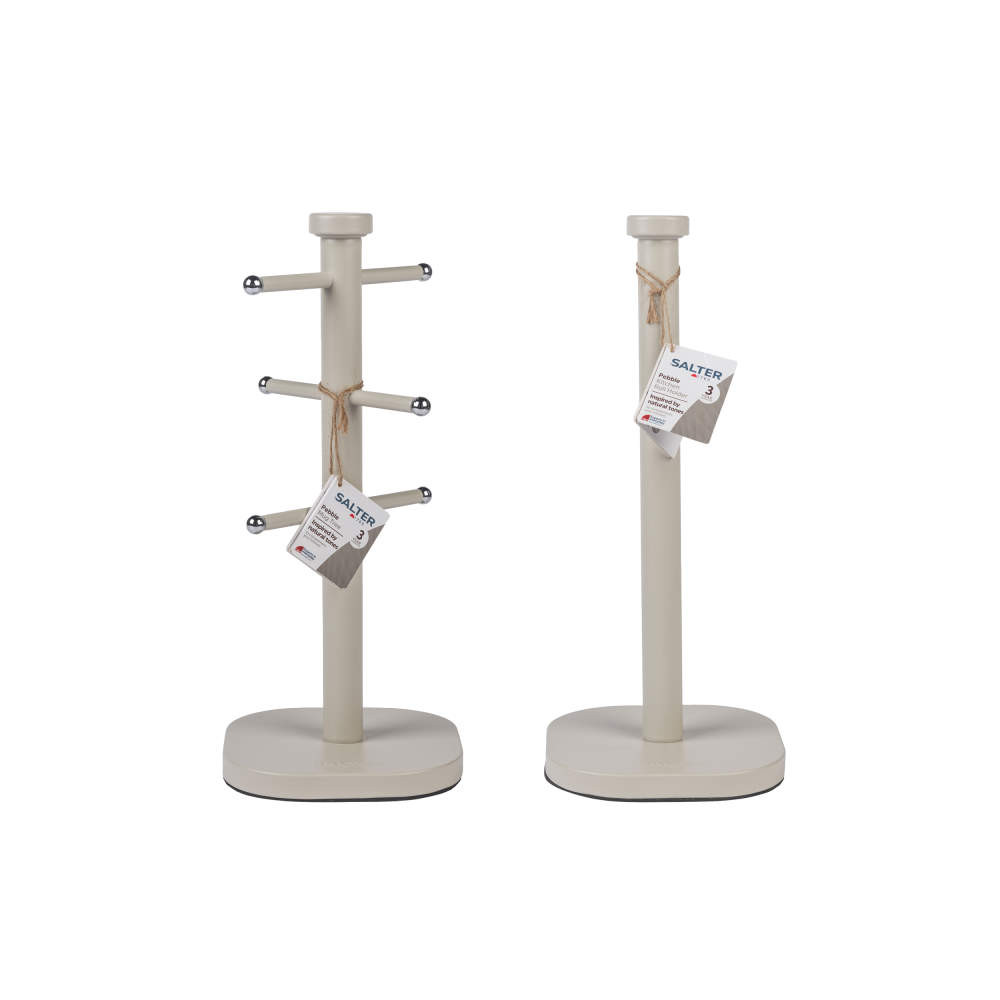 salter Pebble Kitchen Roll Holder & Mug Tree Set – Stone