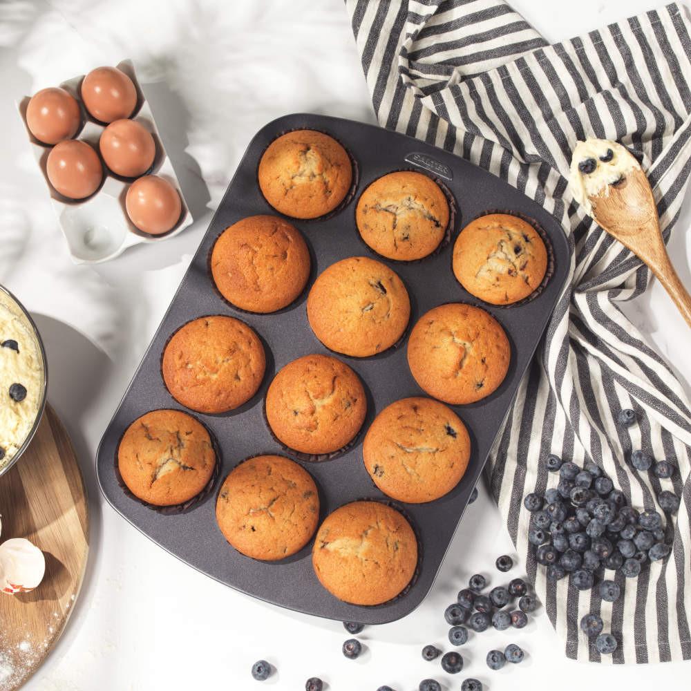 Salter Recycled 12-Cup Muffin Tray – 100% Recycled Carbon Steel Bakeware Non-Stick