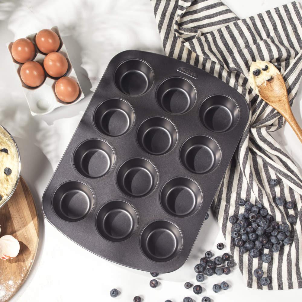 Salter Recycled 12-Cup Muffin Tray – 100% Recycled Carbon Steel Bakeware Non-Stick