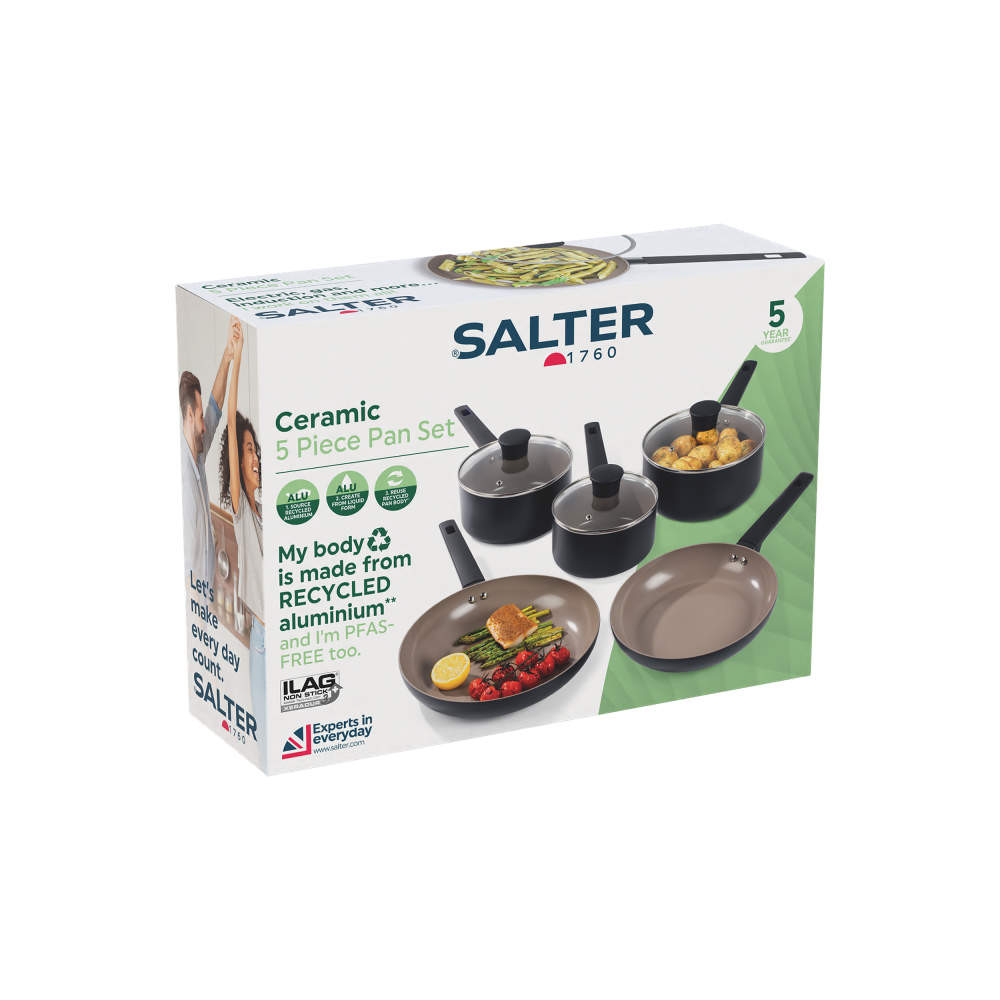 Salter Recycled Ceramic 5 Piece Cooking Pan Set – Beige/Black