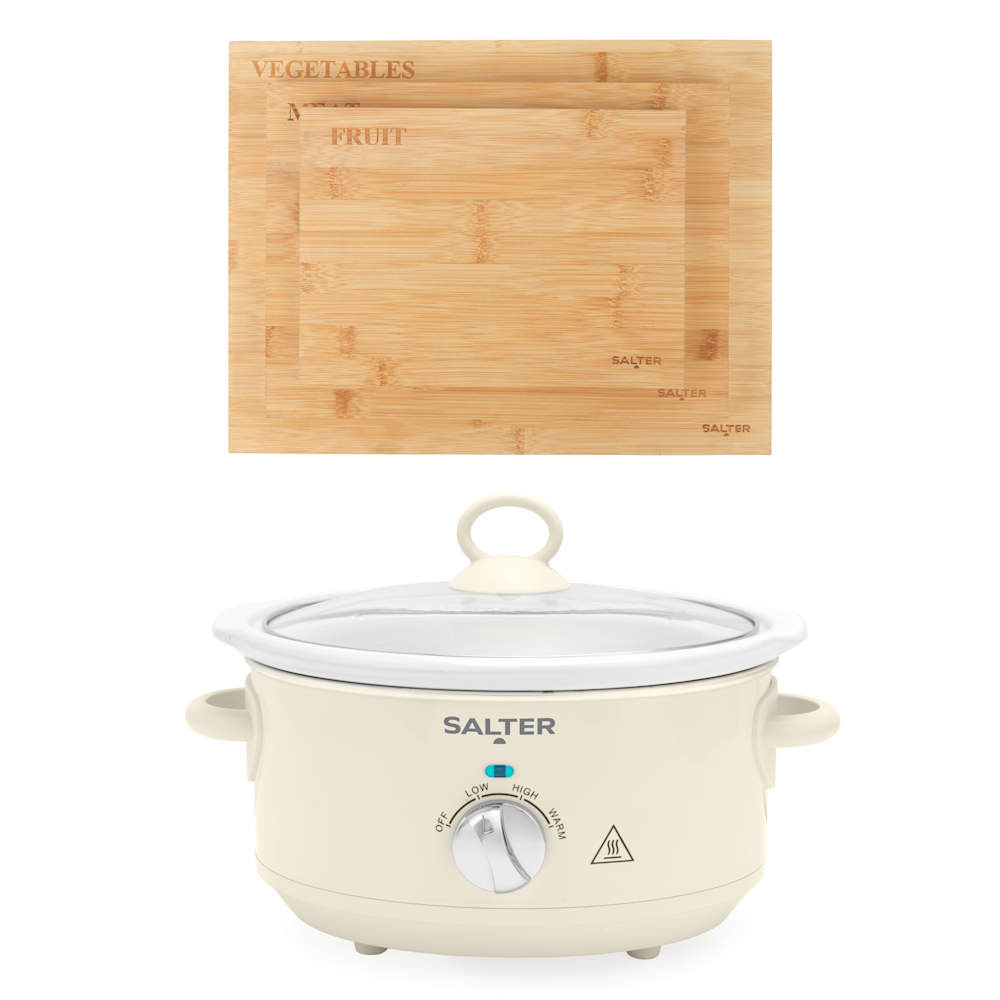 salter Retro 3.5L Slow Cooker & Bamboo Chopping Board Set