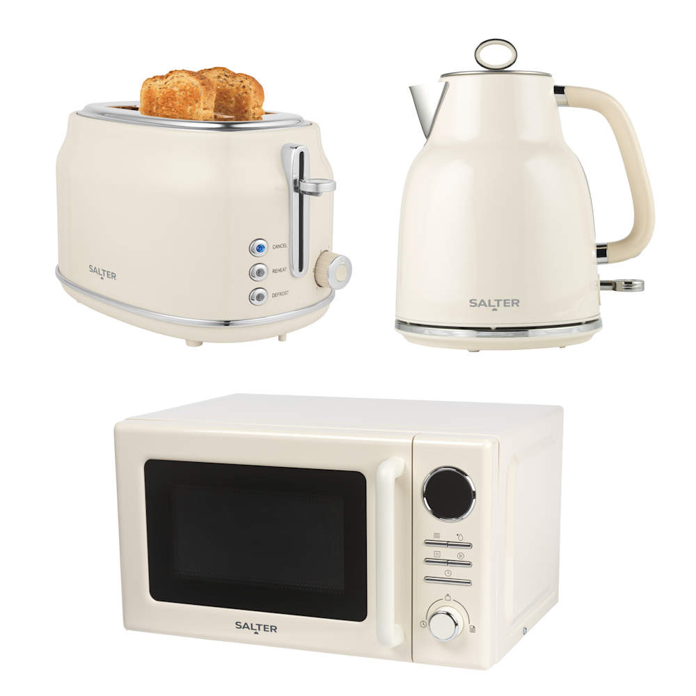 salter Retro Kettle 2-Slice Toaster & Microwave Set – Cream
