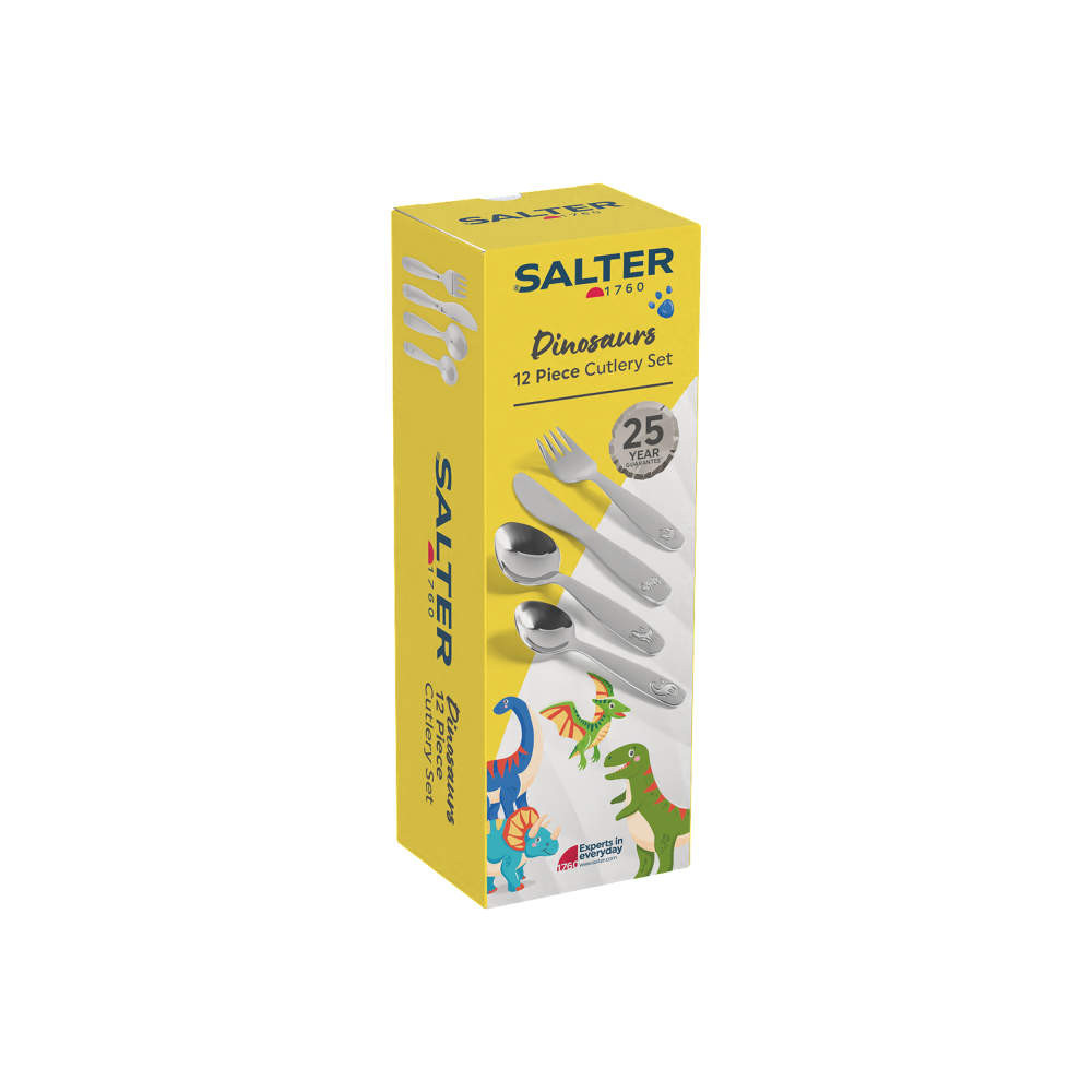 Salter 12pc Kids Cutlery Set Dinosaurs - Silver