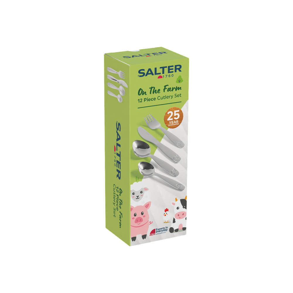 Salter 12pc Kids Cutlery Set On The Farm - Silver