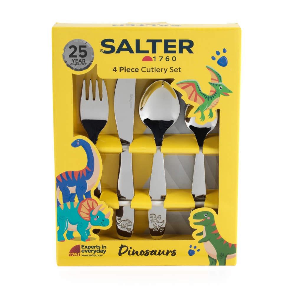 Salter 4pc Kids Cutlery Set Dinosaurs - Silver