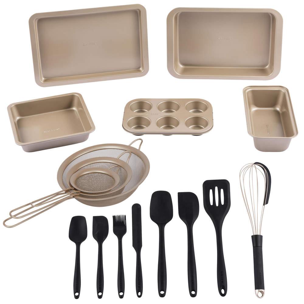 salter Bakes 16 Piece Bakeware Set – Black/Gold