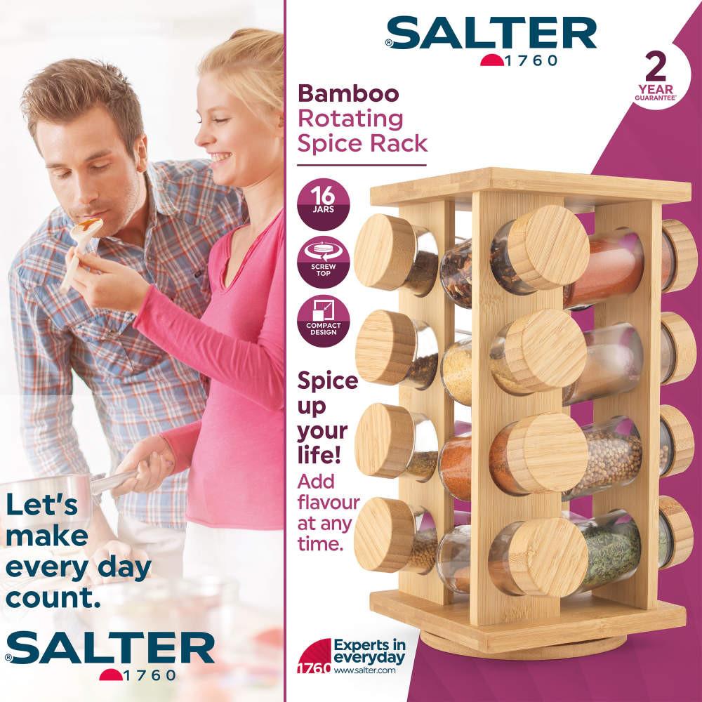 Salter Bamboo Rotating Spice Rack & 16 Glass Jars