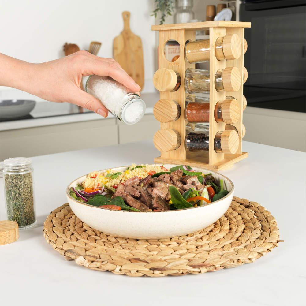 Salter Bamboo Rotating Spice Rack & 16 Glass Jars