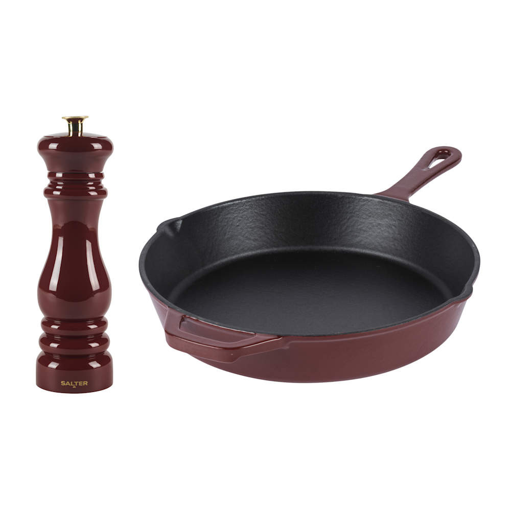salter Chester Mill & Cast Iron Frying Pan Set - Red