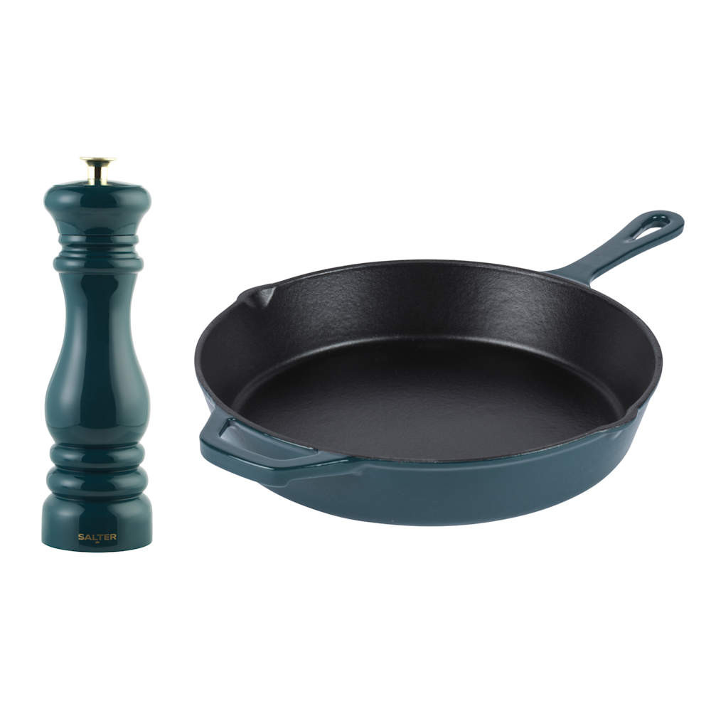 salter Chester Mill & Frying Pan Set - Green | PFAS-free