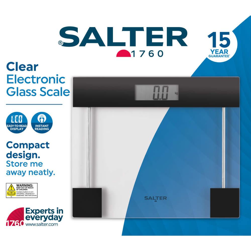 Salter Clear Glass Digital Bathroom Scale – Black