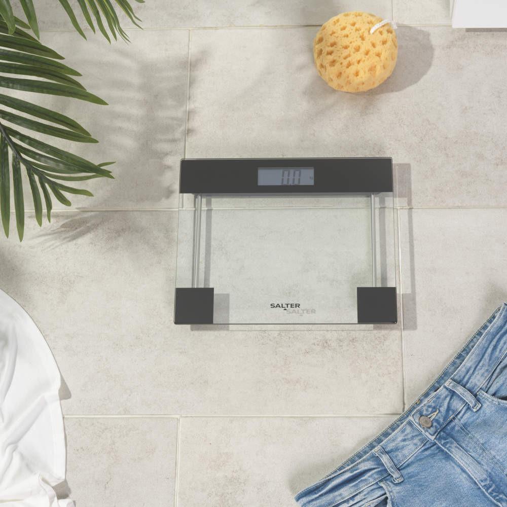 Salter Clear Glass Digital Bathroom Scale – Black