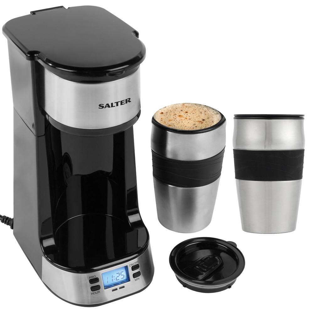 salter Digital Coffee Maker to Go & 2 Travel Mugs