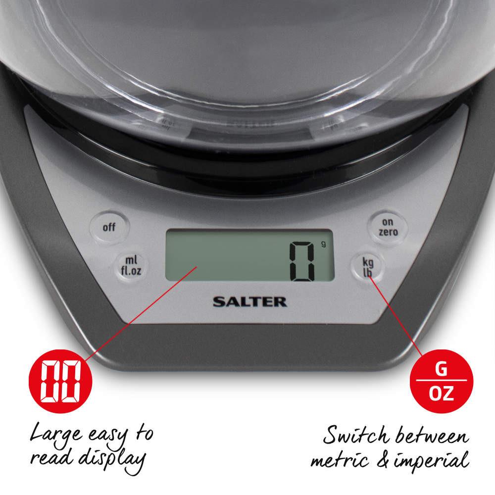 Salter Digital Kitchen Scale & Dual Pour Bowl - Silver