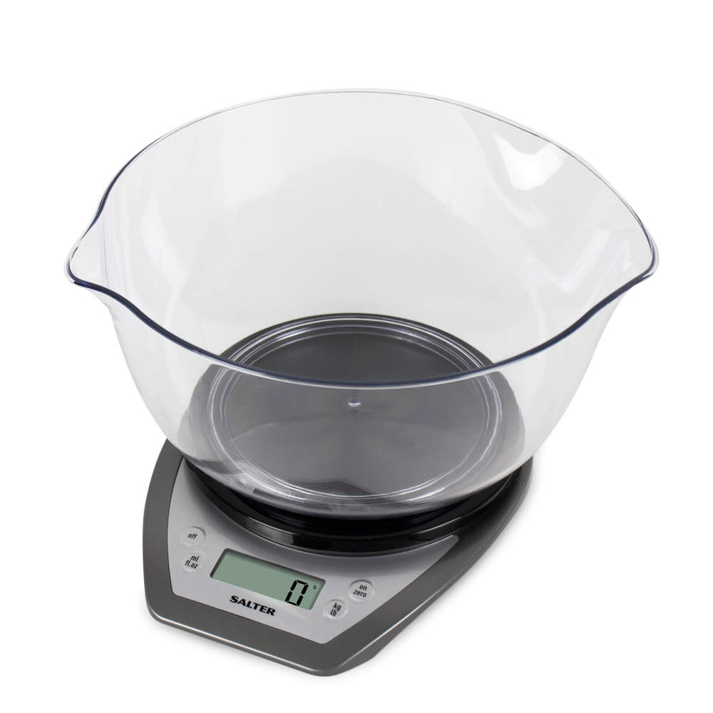 salter Digital Kitchen Scale & Dual Pour Bowl - Silver