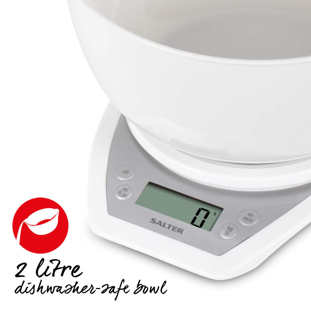 Salter Digital Kitchen Scale & Dual Pour Bowl - White