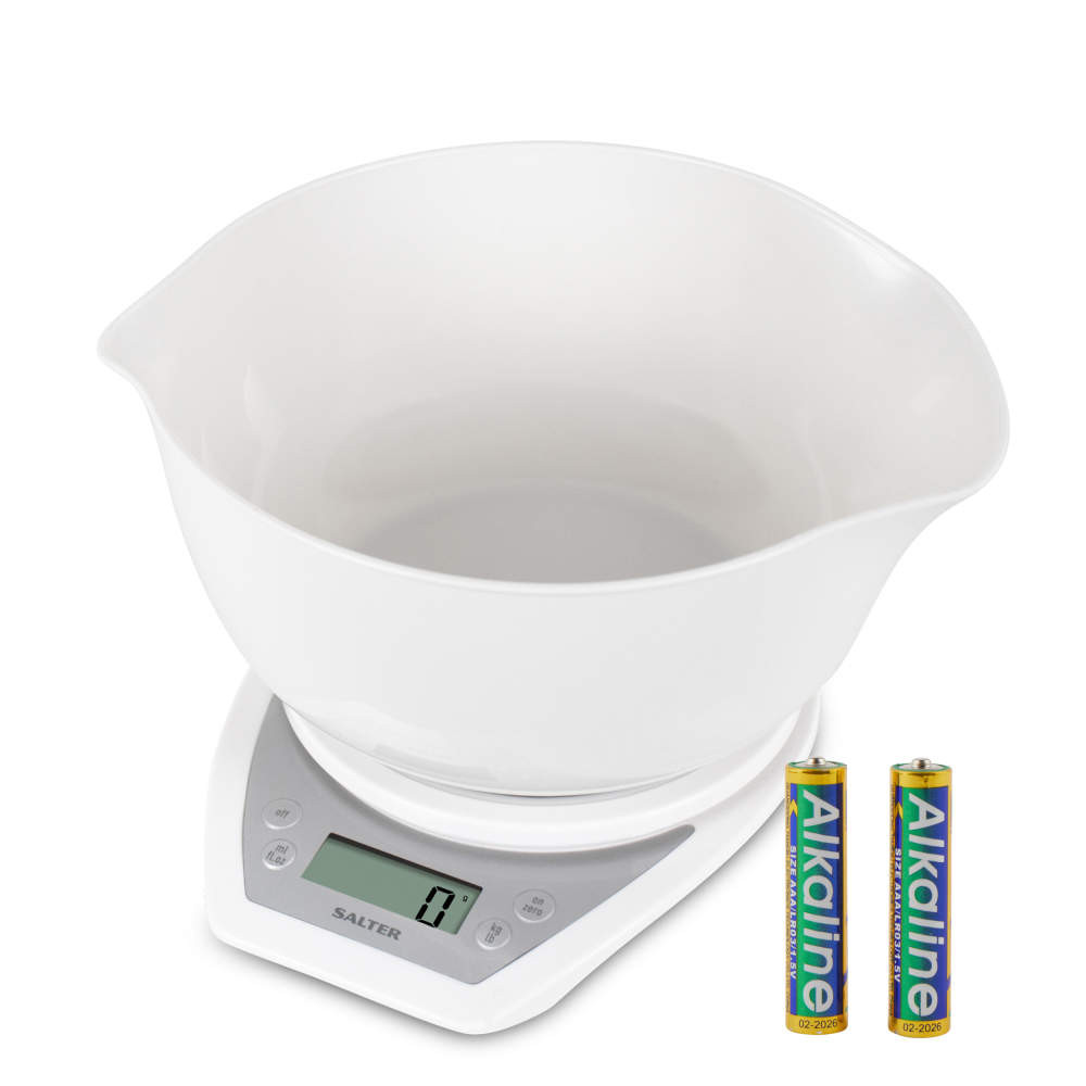 salter Digital Kitchen Scale & Dual Pour Bowl - White