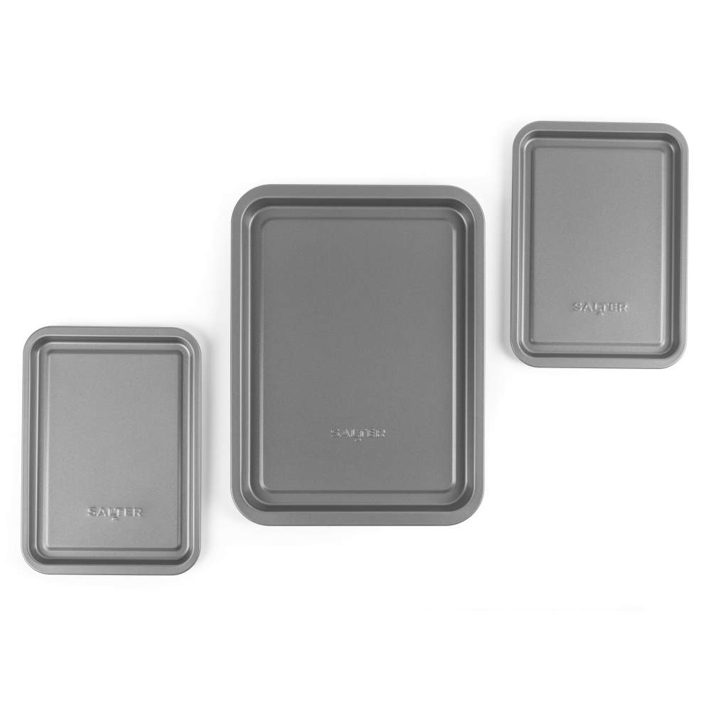 Salter Essentials 3-Piece Baking Tray Set – Silver