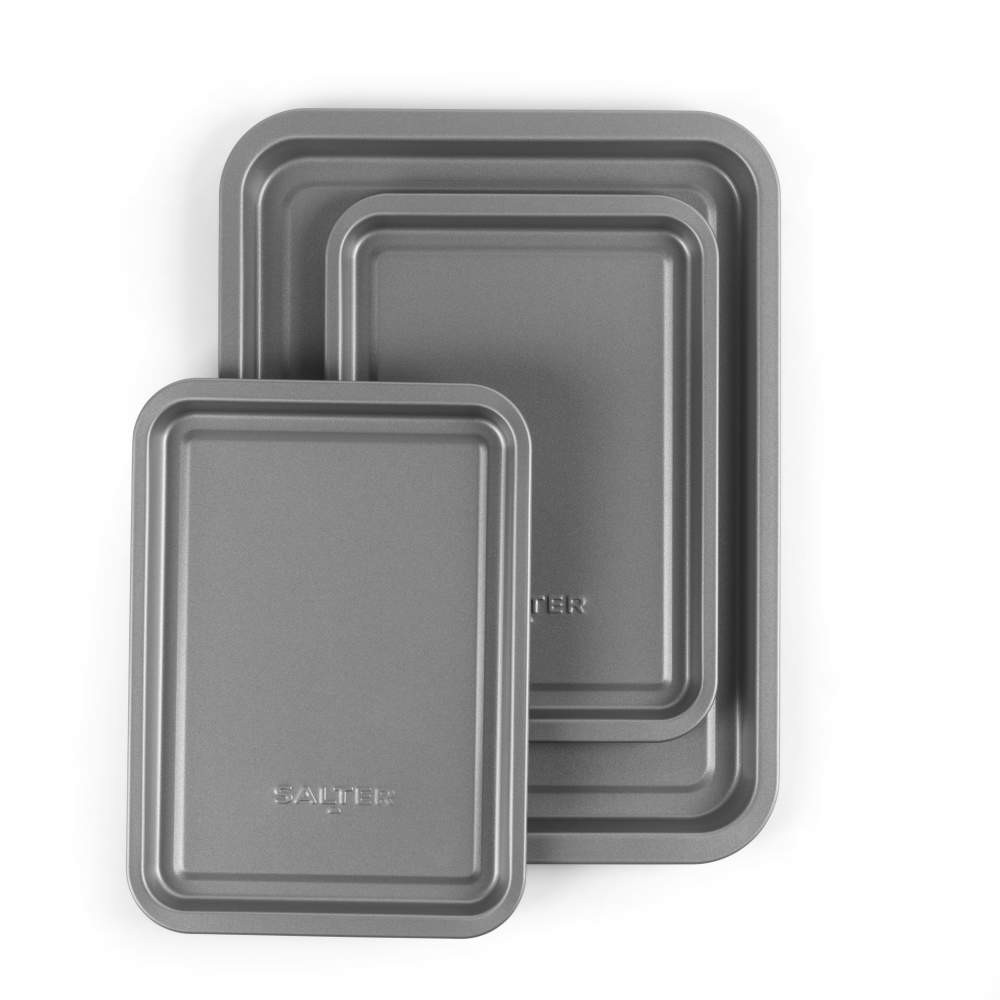 Salter Essentials 3-Piece Baking Tray Set – Silver