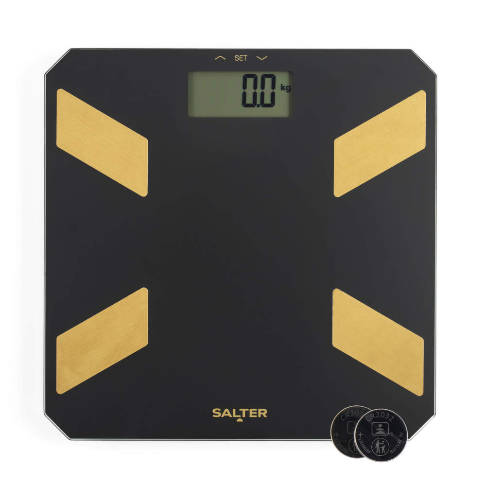 salter Glass Analyser Bathroom Scale - Black/Gold