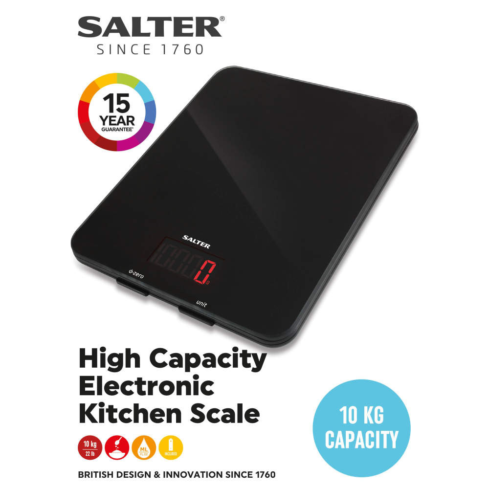 Salter Glass Digital Kitchen Scale 10kg - Black