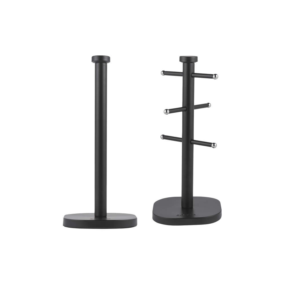 salter Kuro Kitchen Roll Holder & Mug Tree Set – Black