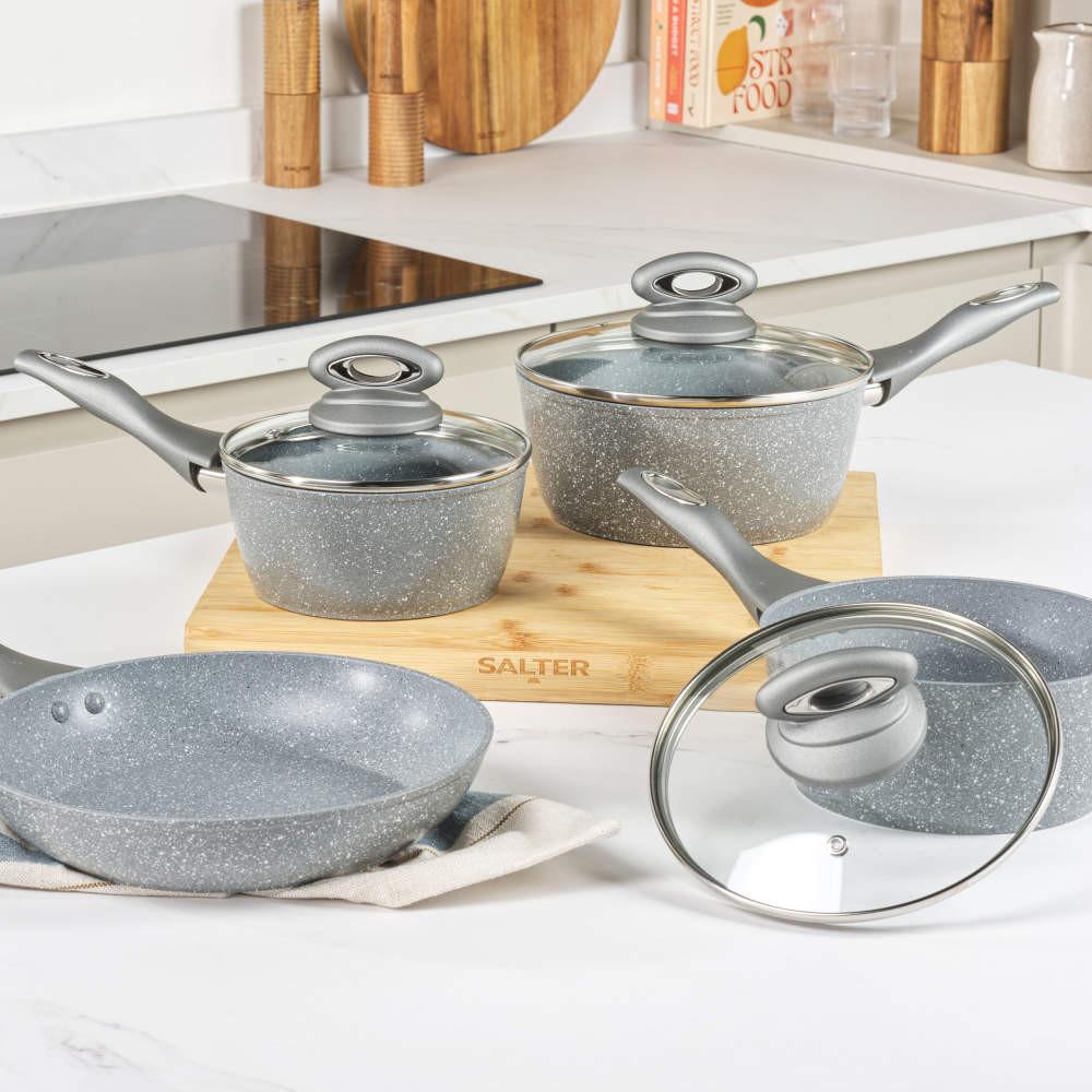 Salter Marblestone 4-Piece Frying Pan & Saucepan Set