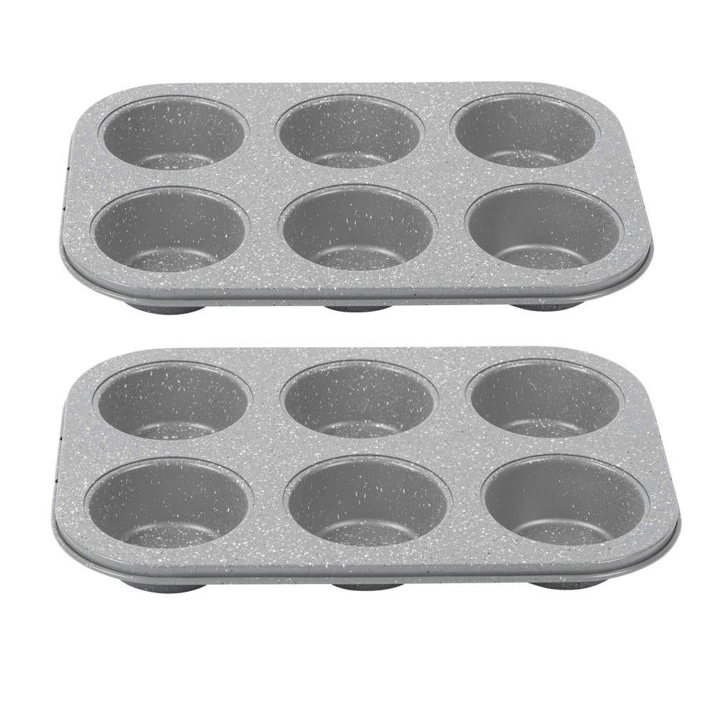 salter Marblestone 6 Cup Muffin Tray - 2 Pack