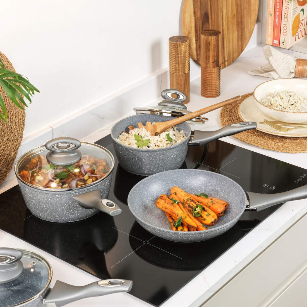 Salter Marblestone 8 Piece Pan Set – Aluminium