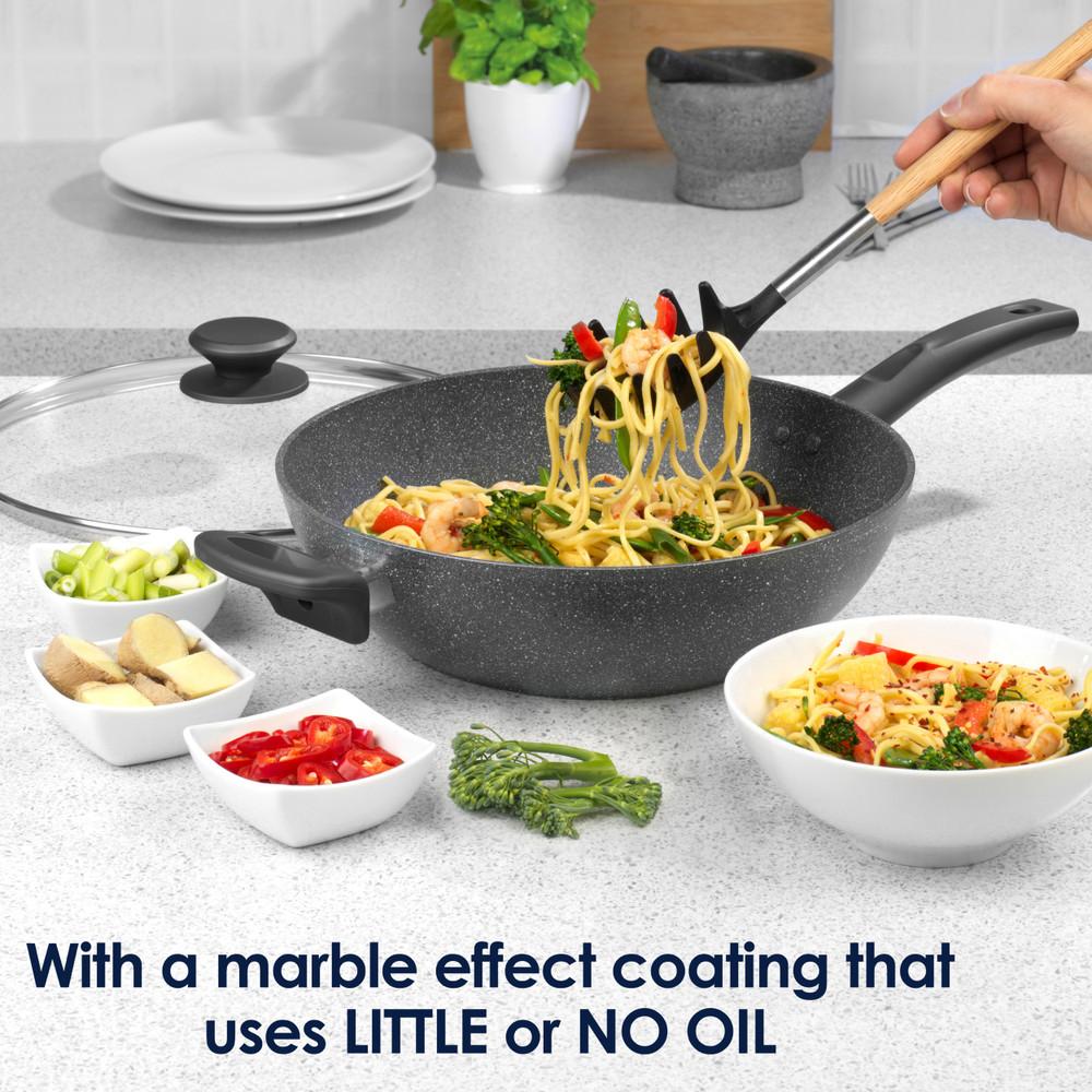 Salter Marblestone Coated Wok With Glass Lid 28 Cm