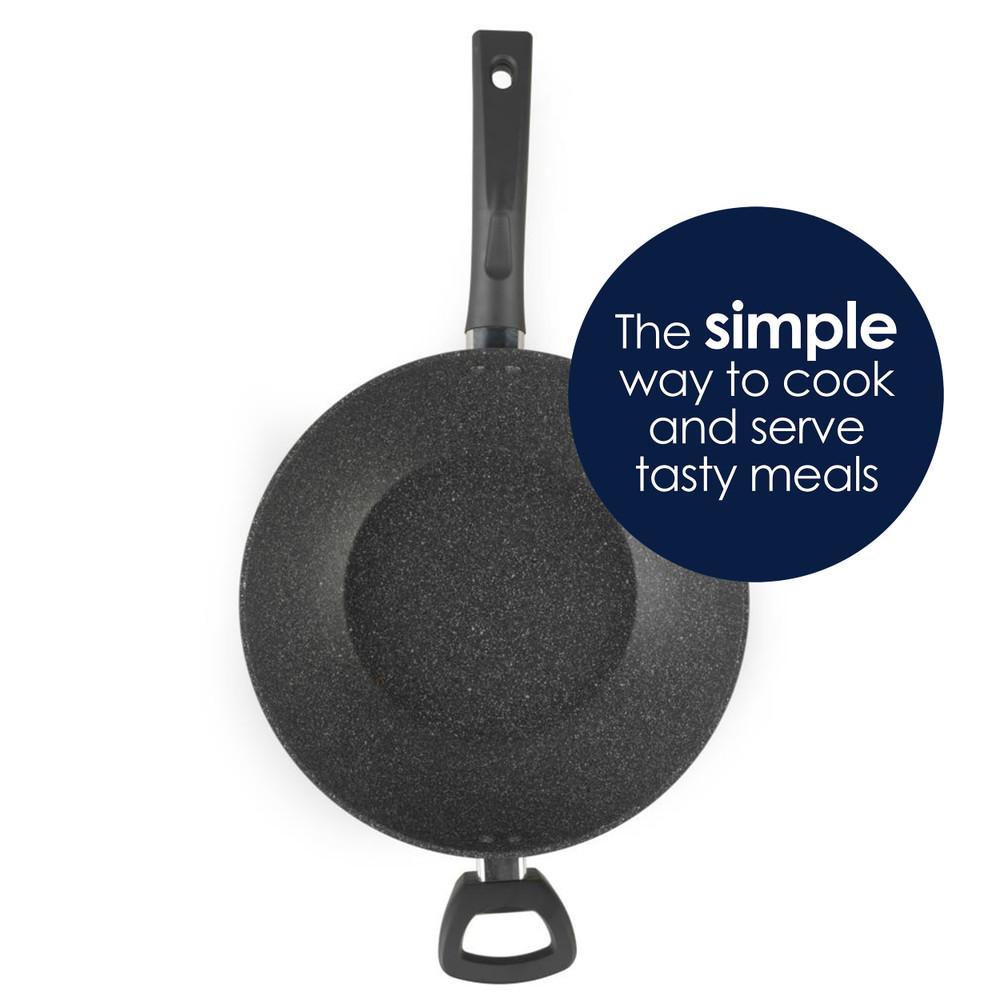 Salter Marblestone Coated Wok With Glass Lid 28 Cm