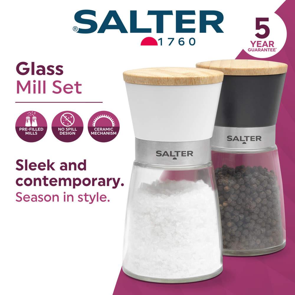 Salter Monochrome Glass Mill Set – Pre-Filled