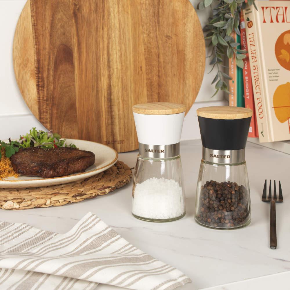 Salter Monochrome Glass Mill Set – Pre-Filled