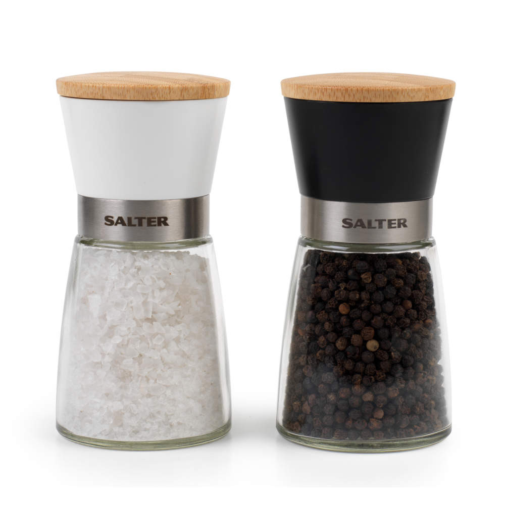 salter Monochrome Glass Mill Set – Pre-Filled