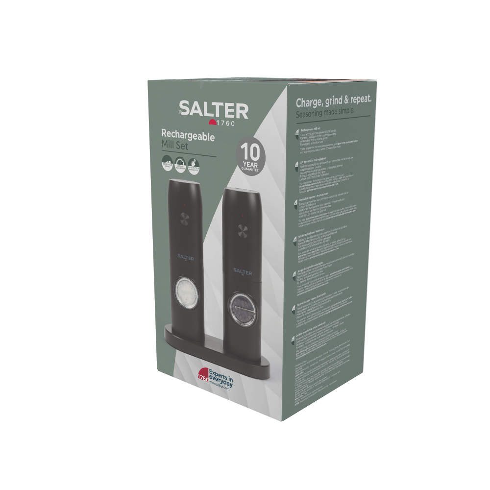 Salter Rechargeable Salt & Pepper Mill Set - With Base
