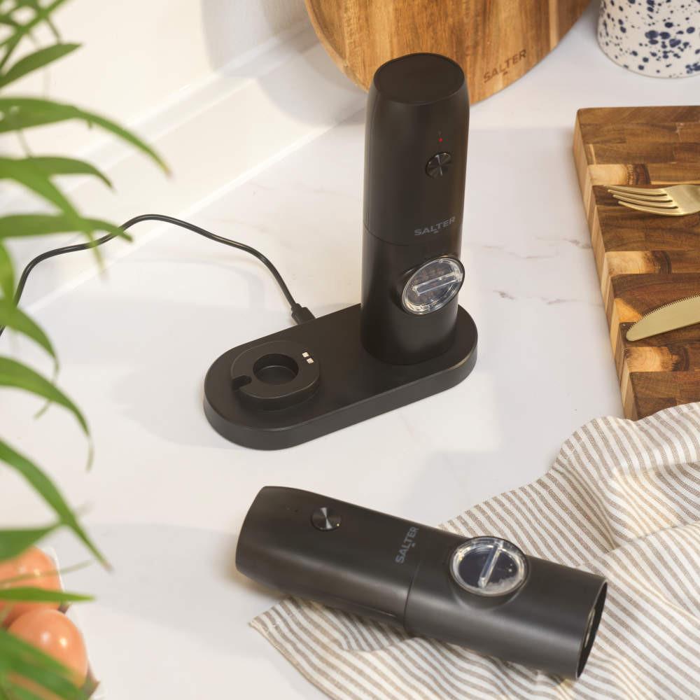 Salter Rechargeable Salt & Pepper Mill Set - With Base