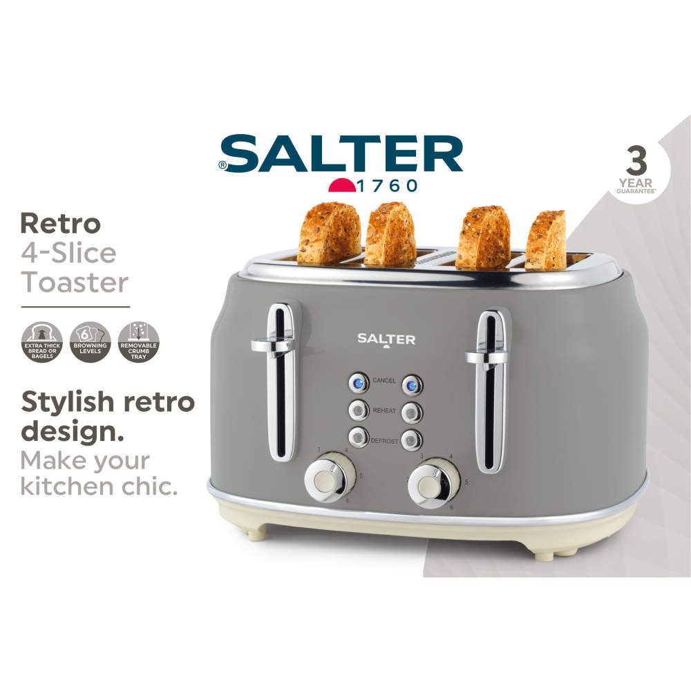 Salter Retro 4-Slice Toaster - Grey