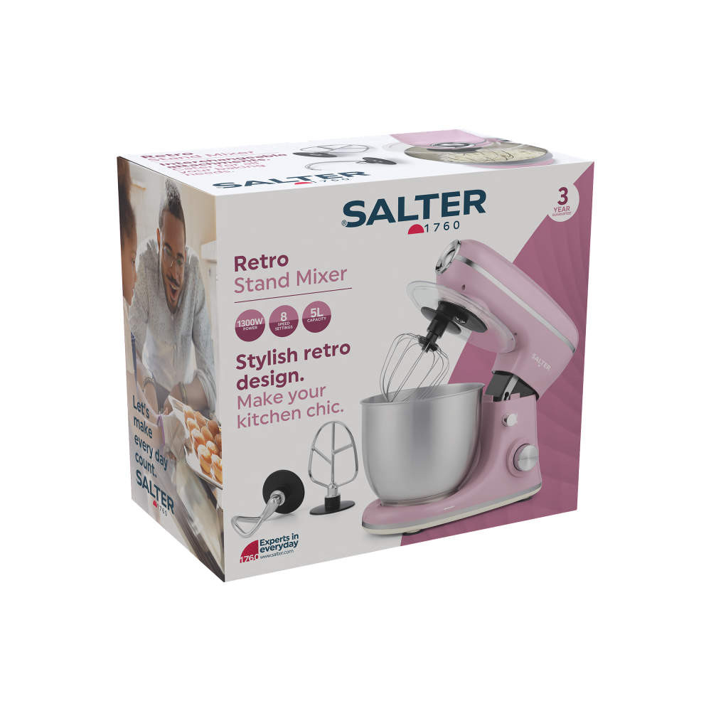 Salter Retro 5L Stand Mixer – Pink