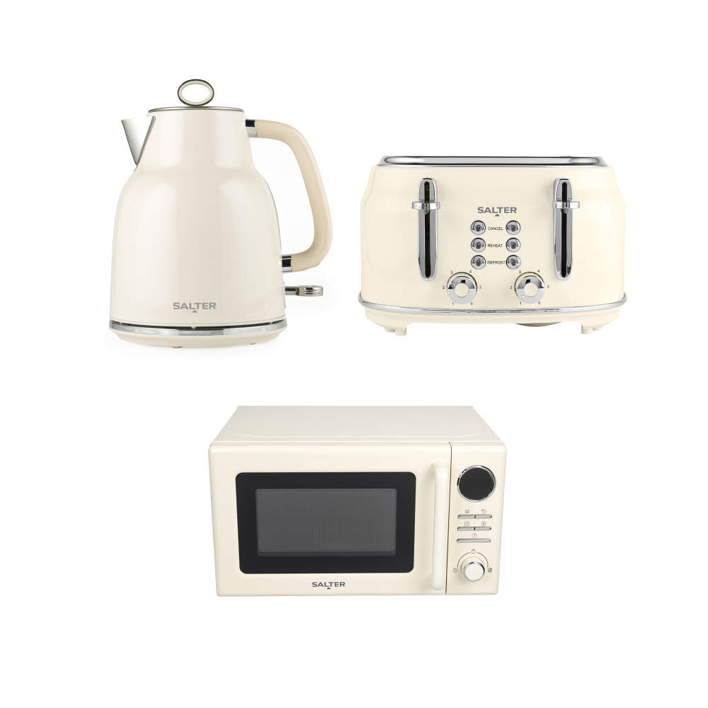 salter Retro Cream Kettle Toaster & Microwave Set