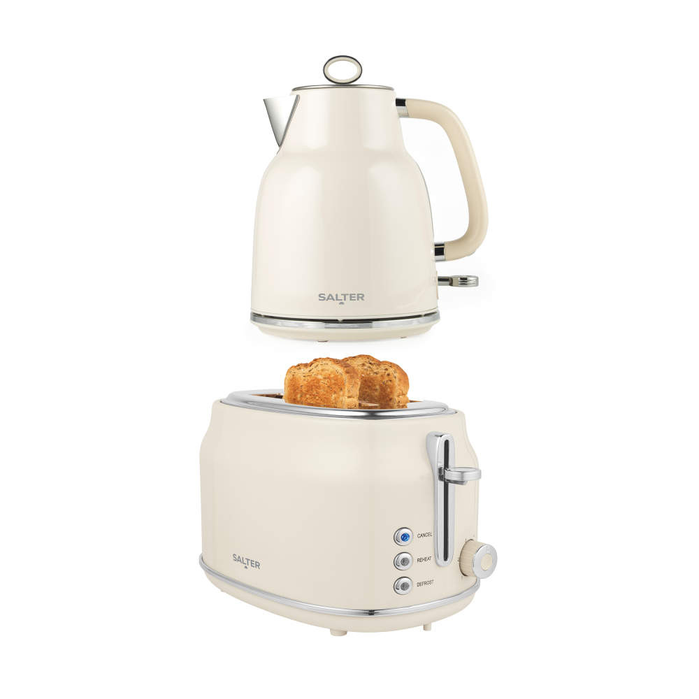 salter Retro Kettle & 2-Slice Toaster Set – Cream