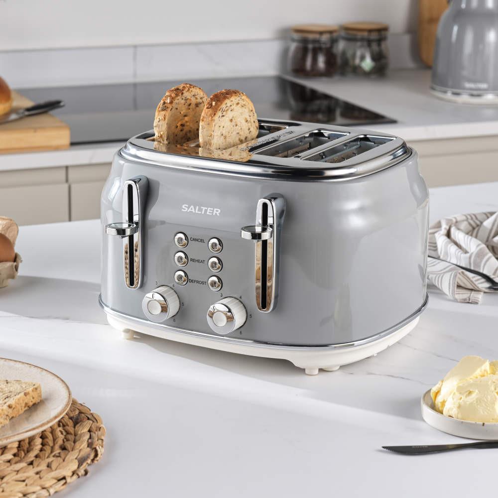 Salter Retro Kettle & 4-Slice Toaster Set - Grey