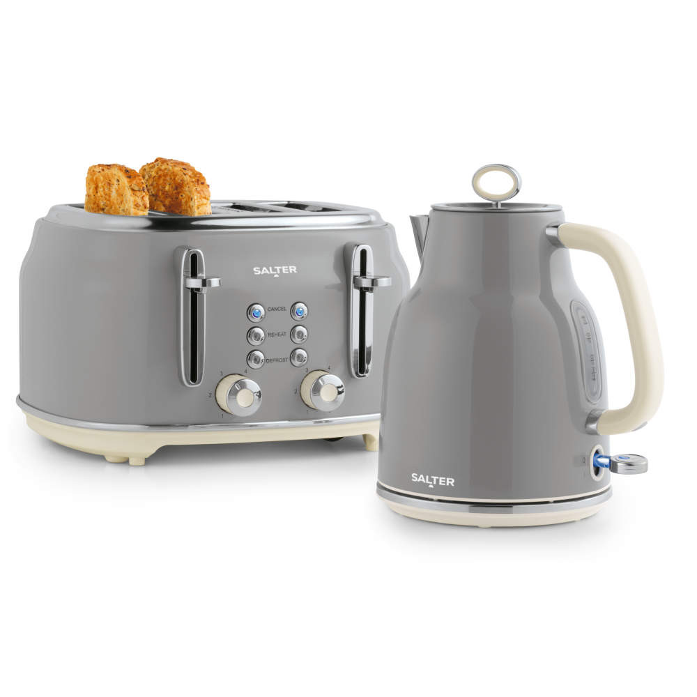 salter Retro Kettle & 4-Slice Toaster Set - Grey