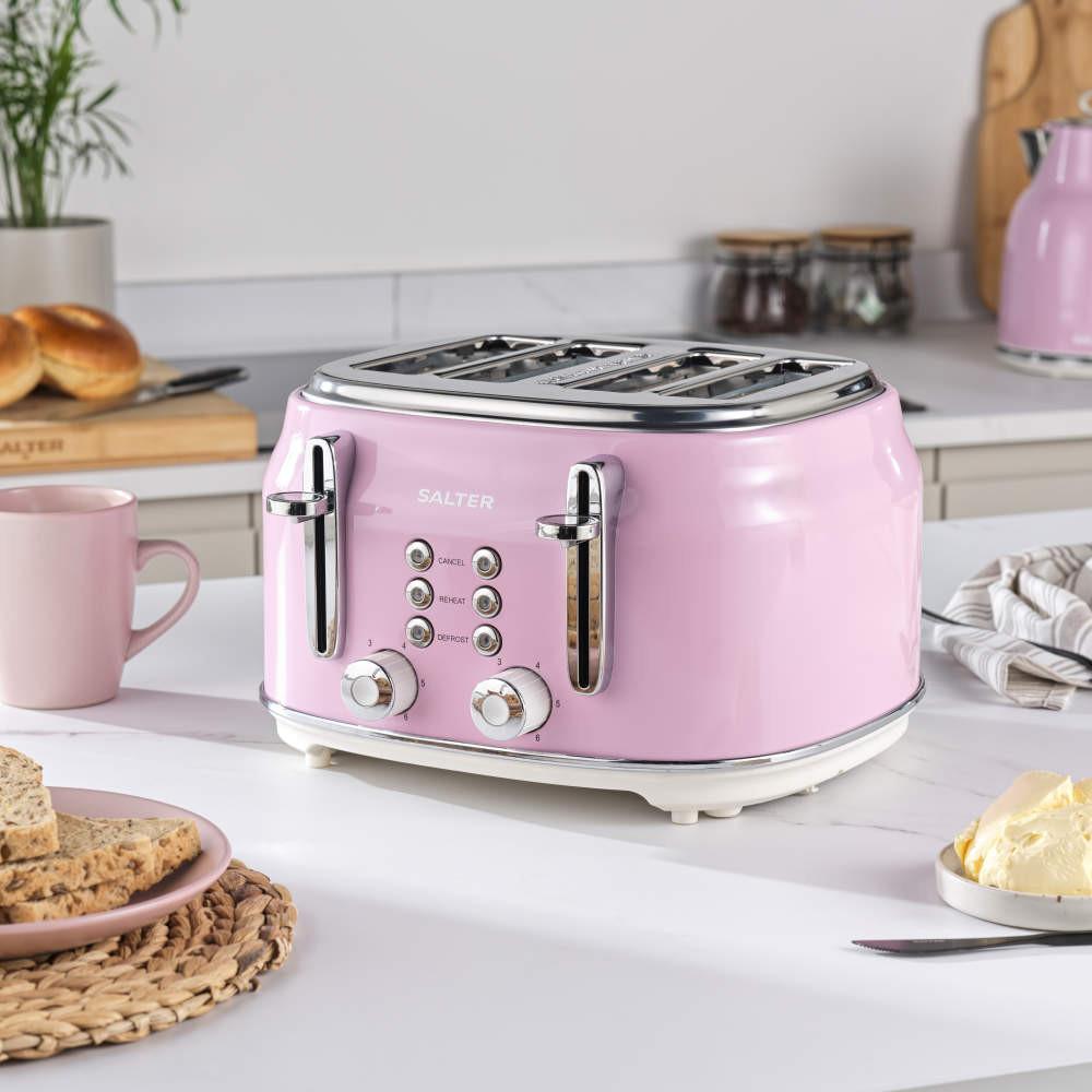 Salter Retro Kettle & 4-Slice Toaster Set - Pink